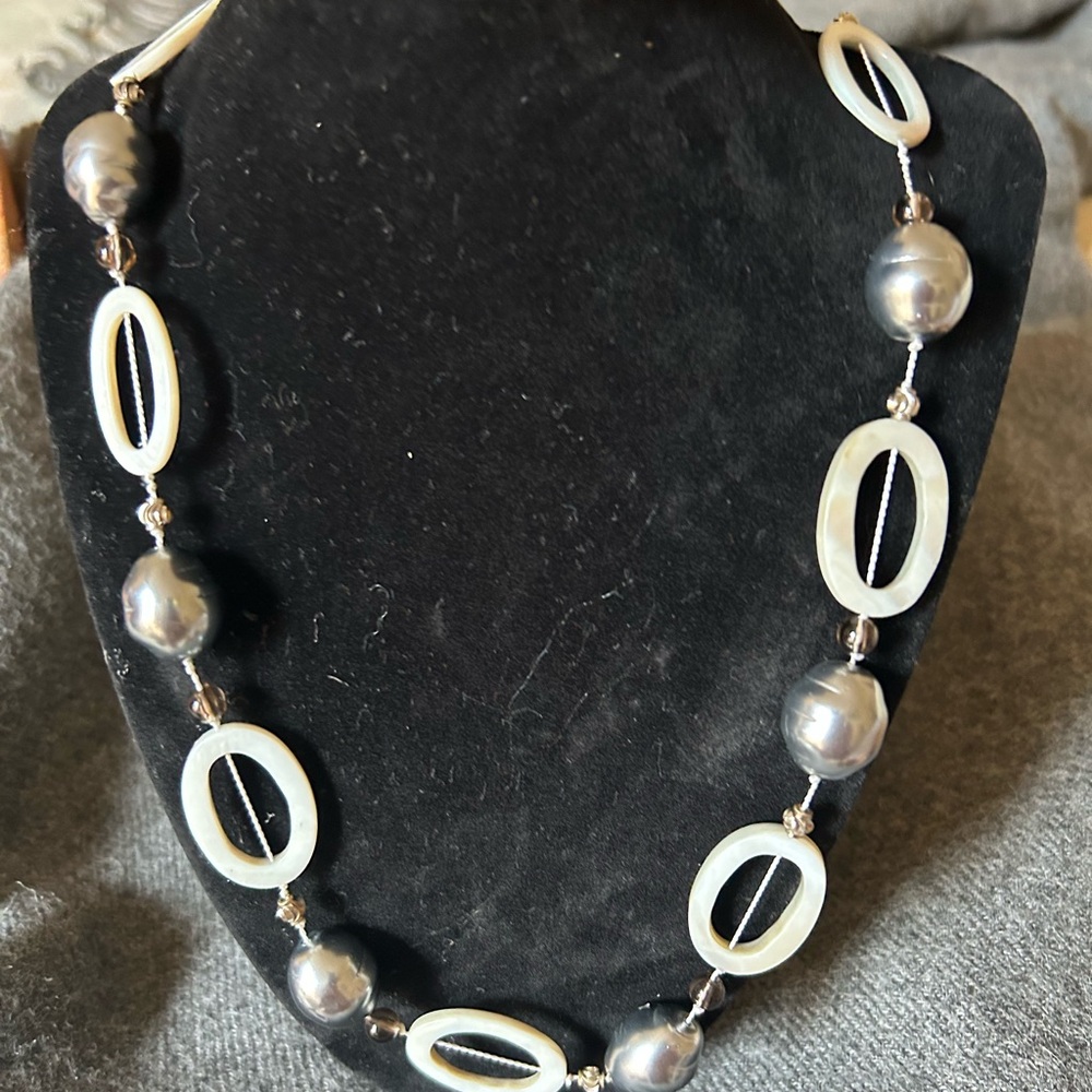Long Grey Pearl String Necklace - Handmade!